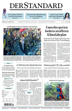 Prima pagina Der Standard di oggi - Quotidiano estero