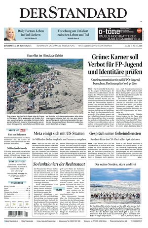 Prima pagina Der Standard di oggi - Quotidiano estero