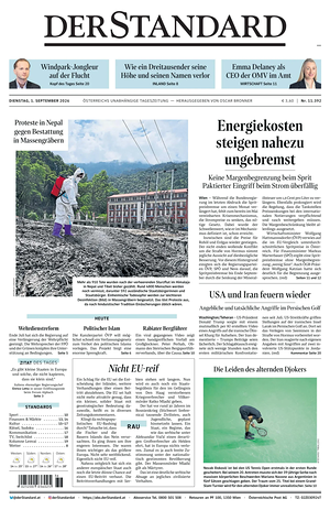 Prima pagina Der Standard di oggi - Quotidiano estero