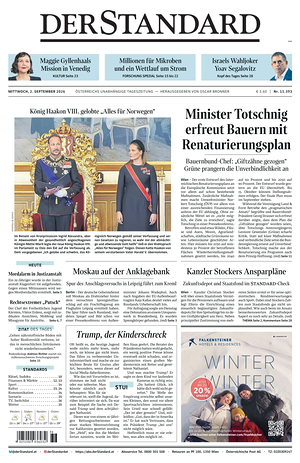 Prima pagina Der Standard di oggi - Quotidiano estero