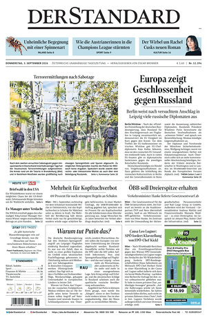 Prima pagina Der Standard di oggi - Quotidiano estero