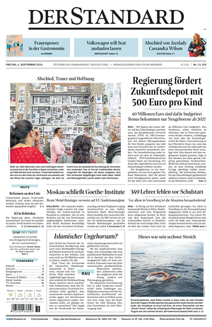 Prima pagina Der Standard di oggi - Quotidiano estero