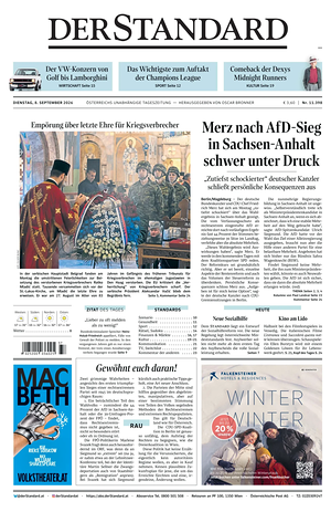 Prima pagina Der Standard di oggi - Quotidiano estero