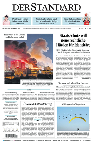Prima pagina Der Standard di oggi - Quotidiano estero