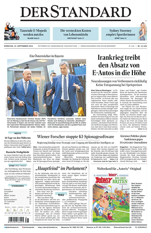 Prima pagina Der Standard di oggi - Quotidiano estero