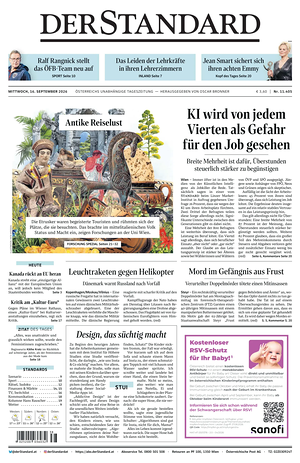Prima pagina Der Standard di oggi - Quotidiano estero