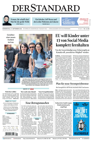 Prima pagina Der Standard di oggi - Quotidiano estero