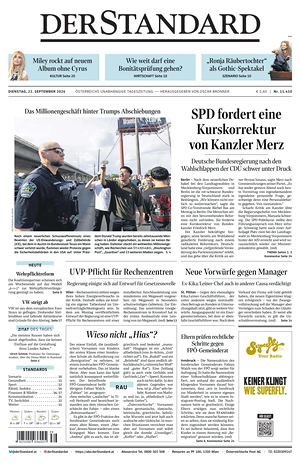 Prima pagina Der Standard di oggi - Quotidiano estero