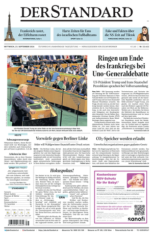 Prima pagina Der Standard di oggi - Quotidiano estero