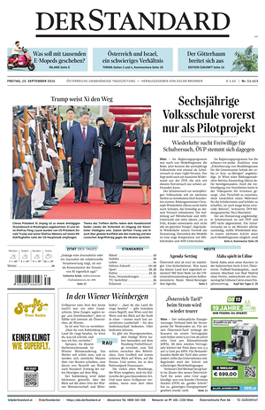 Prima pagina Der Standard di oggi - Quotidiano estero