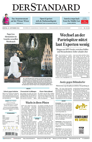 Prima pagina Der Standard di oggi - Quotidiano estero