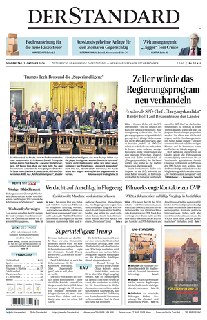 Prima pagina Der Standard di oggi - Quotidiano estero