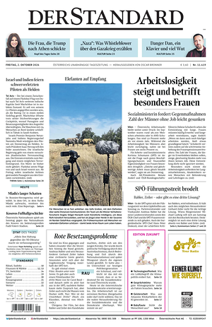 Prima pagina Der Standard di oggi - Quotidiano estero