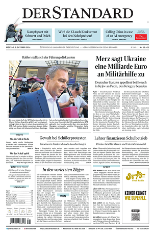 Prima pagina Der Standard di oggi - Quotidiano estero
