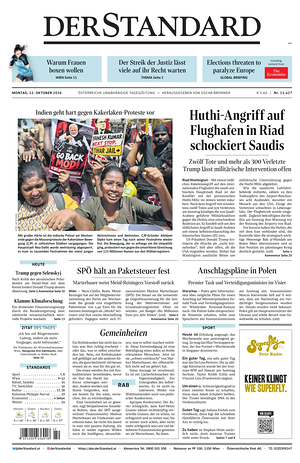 Prima pagina Der Standard di oggi - Quotidiano estero