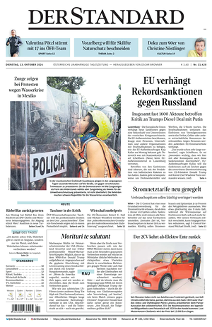 Prima pagina Der Standard di oggi - Quotidiano estero