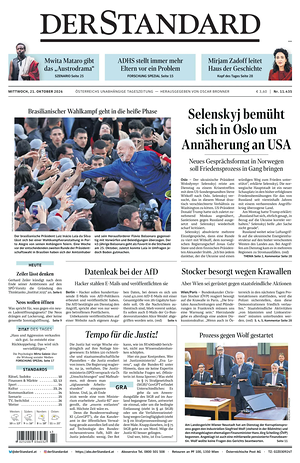 Prima pagina Der Standard di oggi - Quotidiano estero
