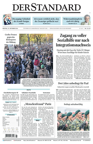 Prima pagina Der Standard di oggi - Quotidiano estero