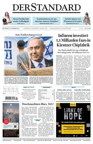 Prima pagina Der Standard di oggi - Quotidiano estero