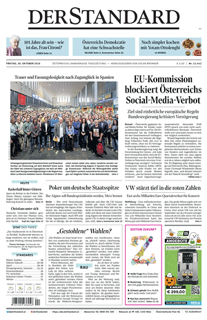 Prima pagina Der Standard di oggi - Quotidiano estero
