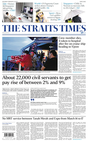 Prima pagina The Straits Times di oggi - Quotidiano estero