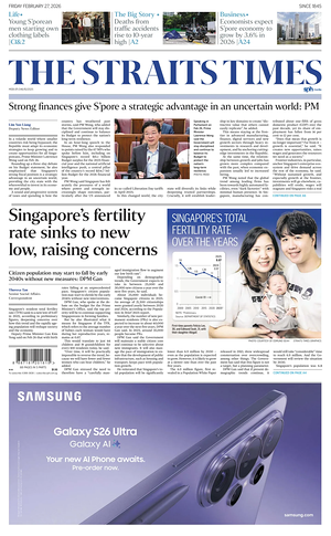 Prima pagina The Straits Times di oggi - Quotidiano estero