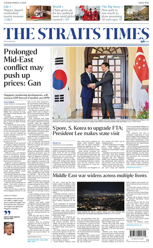 Prima pagina The Straits Times di oggi - Quotidiano estero