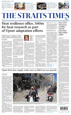 Prima pagina The Straits Times di oggi - Quotidiano estero
