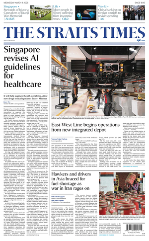 Prima pagina The Straits Times di oggi - Quotidiano estero