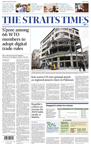 Prima pagina The Straits Times di oggi - Quotidiano estero