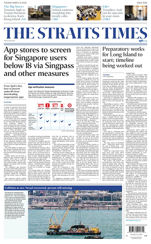 Prima pagina The Straits Times di oggi - Quotidiano estero