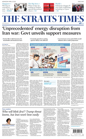 Prima pagina The Straits Times di oggi - Quotidiano estero