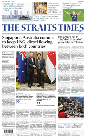 Prima pagina The Straits Times di oggi - Quotidiano estero