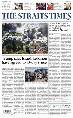 Prima pagina The Straits Times di oggi - Quotidiano estero