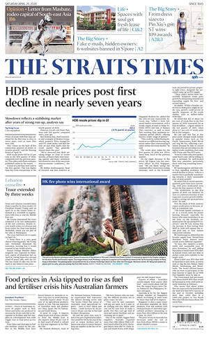 Prima pagina The Straits Times di oggi - Quotidiano estero