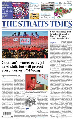 Prima pagina The Straits Times di oggi - Quotidiano estero