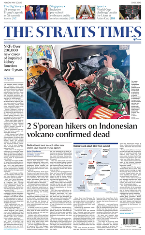 Prima pagina The Straits Times di oggi - Quotidiano estero