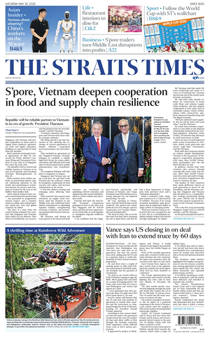 Prima pagina The Straits Times di oggi - Quotidiano estero