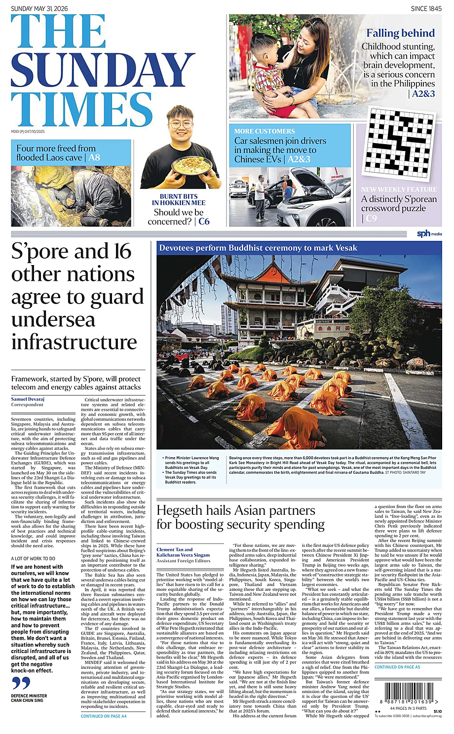Prima pagina The Straits Times di oggi - Edicola 31 Maggio 2026