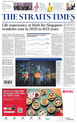 Prima pagina The Straits Times di oggi - Quotidiano estero