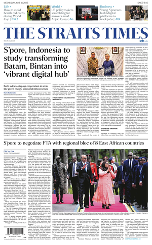 Prima pagina The Straits Times di oggi - Quotidiano estero