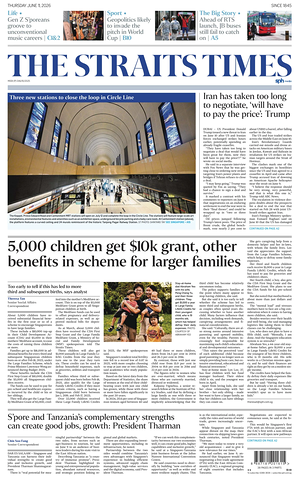 Prima pagina The Straits Times di oggi - Quotidiano estero