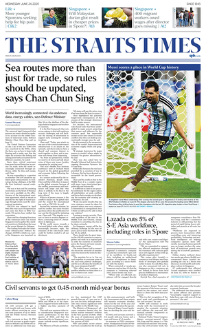 Prima pagina The Straits Times di oggi - Quotidiano estero
