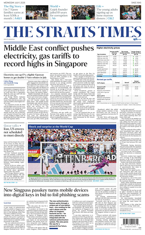 Prima pagina The Straits Times di oggi - Quotidiano estero