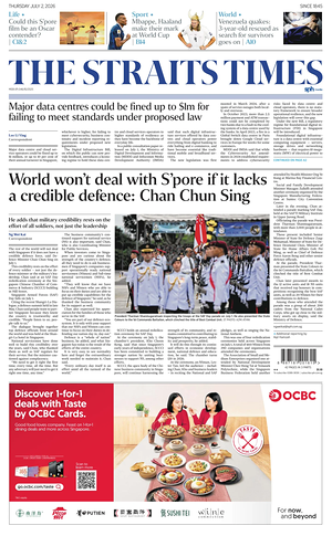 Prima pagina The Straits Times di oggi - Quotidiano estero