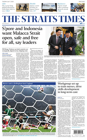 Prima pagina The Straits Times di oggi - Quotidiano estero