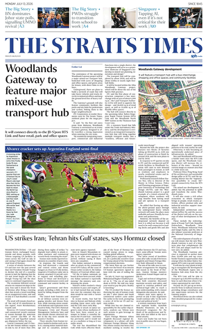 Prima pagina The Straits Times di oggi - Quotidiano estero