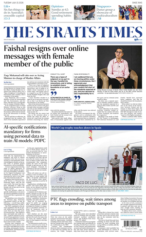 Prima pagina The Straits Times di oggi - Quotidiano estero
