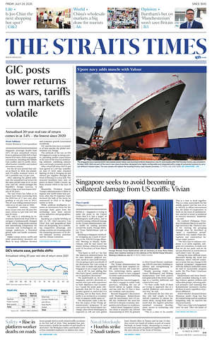 Prima pagina The Straits Times di oggi - Quotidiano estero
