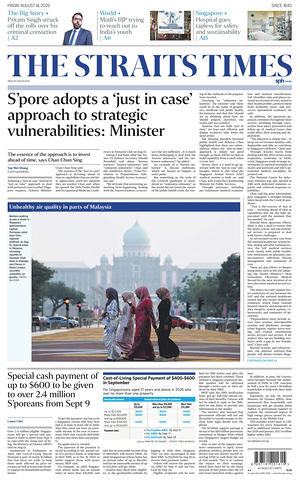 Prima pagina The Straits Times di oggi - Quotidiano estero